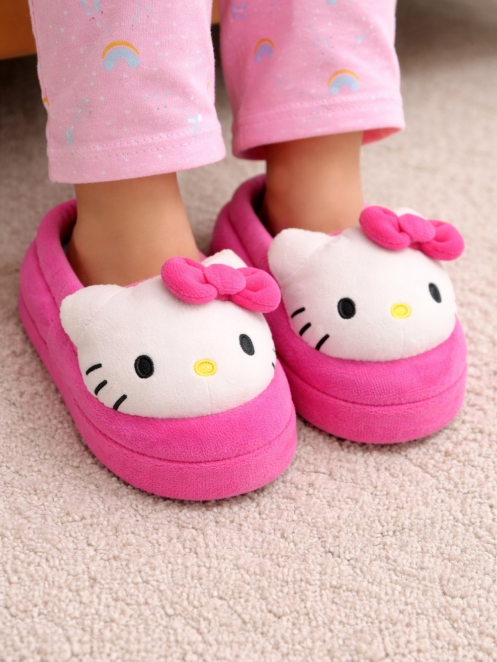 Sanrio Hello Kitty Hot Pink Plush Kids Slippers